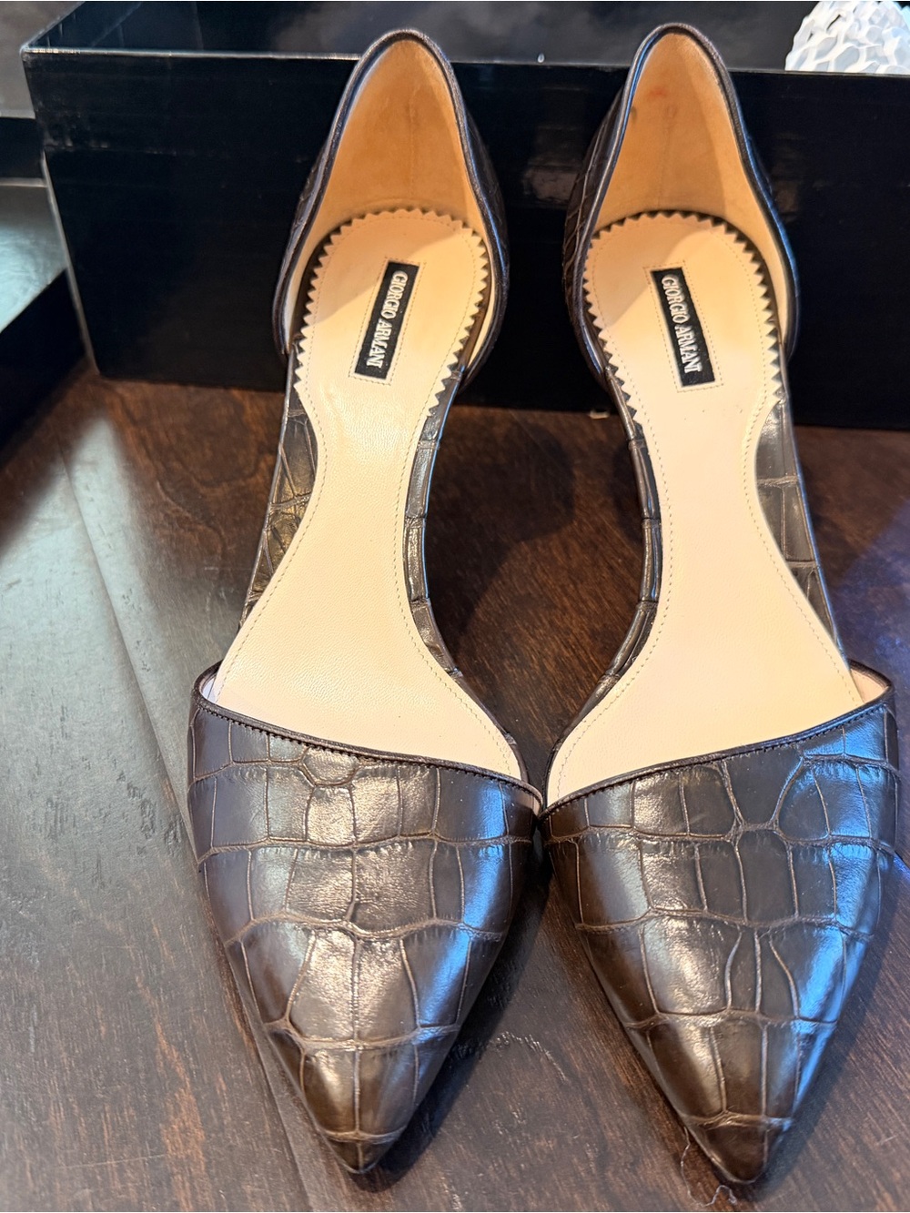 Giorgio Armani Shoes Women's Pointed D'orsay Pump In Dark Brown Croc
